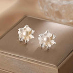 Fortune Jewel Natural Pearl Copper Flower Healing Stud Earrings