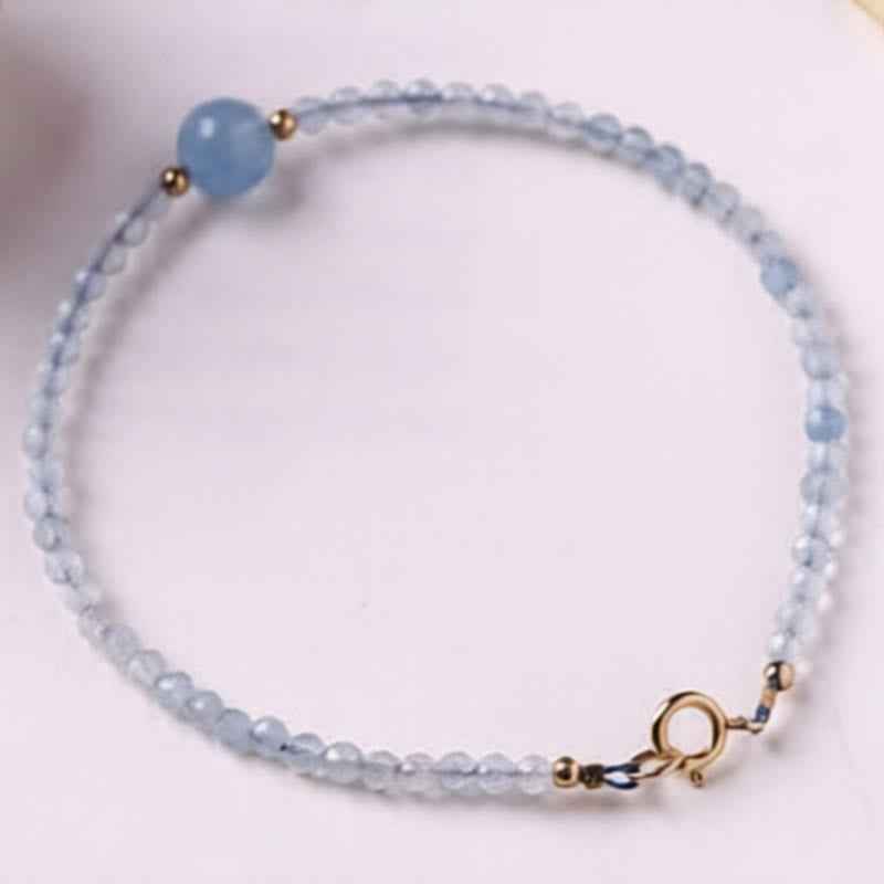 Fortune Jewel Natural Aquamarine Ultra-Fine 2mm Faceted Bead Peace Bracelet