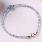 Fortune Jewel Natural Aquamarine Ultra-Fine 2mm Faceted Bead Peace Bracelet