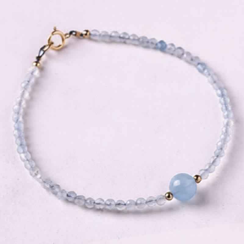 Fortune Jewel Natural Aquamarine Ultra-Fine 2mm Faceted Bead Peace Bracelet