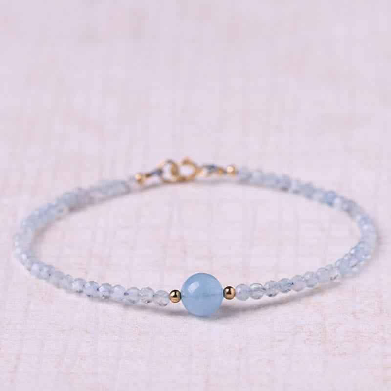 Fortune Jewel Natural Aquamarine Ultra-Fine 2mm Faceted Bead Peace Bracelet