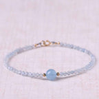 Fortune Jewel Natural Aquamarine Ultra-Fine 2mm Faceted Bead Peace Bracelet