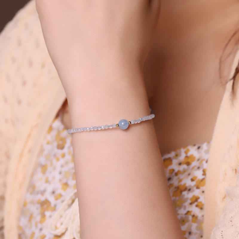 Fortune Jewel Natural Aquamarine Ultra-Fine 2mm Faceted Bead Peace Bracelet