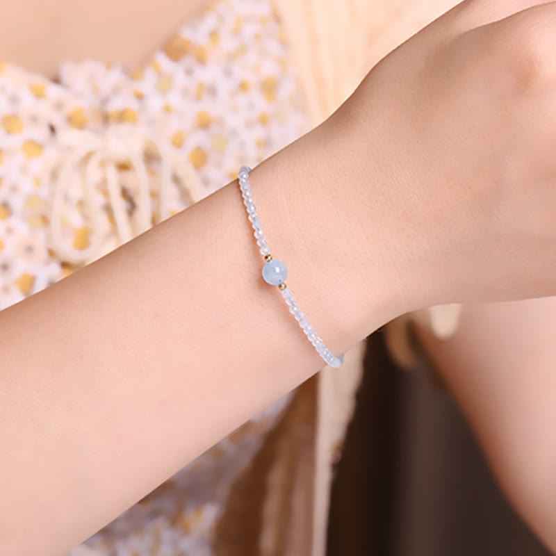 Fortune Jewel Natural Aquamarine Ultra-Fine 2mm Faceted Bead Peace Bracelet
