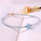 Fortune Jewel Natural Aquamarine Ultra-Fine 2mm Faceted Bead Peace Bracelet