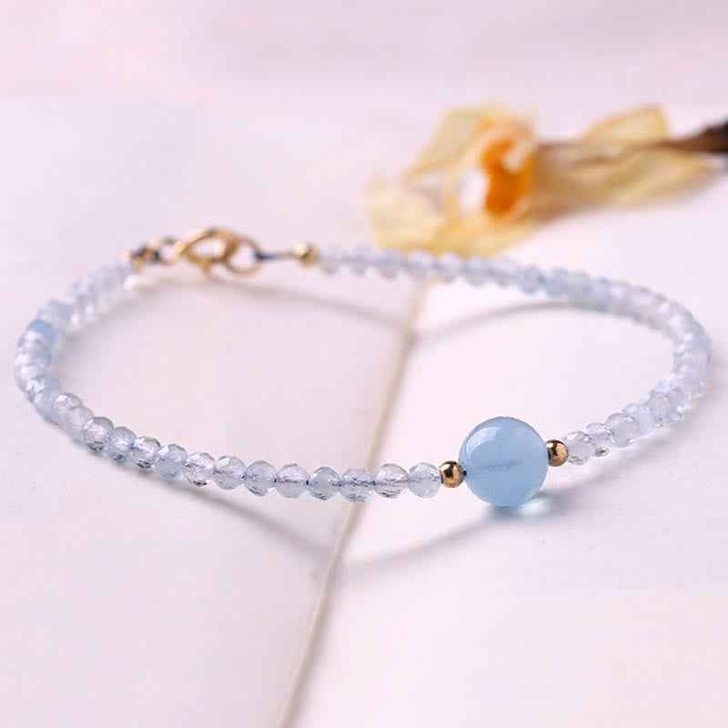 Fortune Jewel Natural Aquamarine Ultra-Fine 2mm Faceted Bead Peace Bracelet