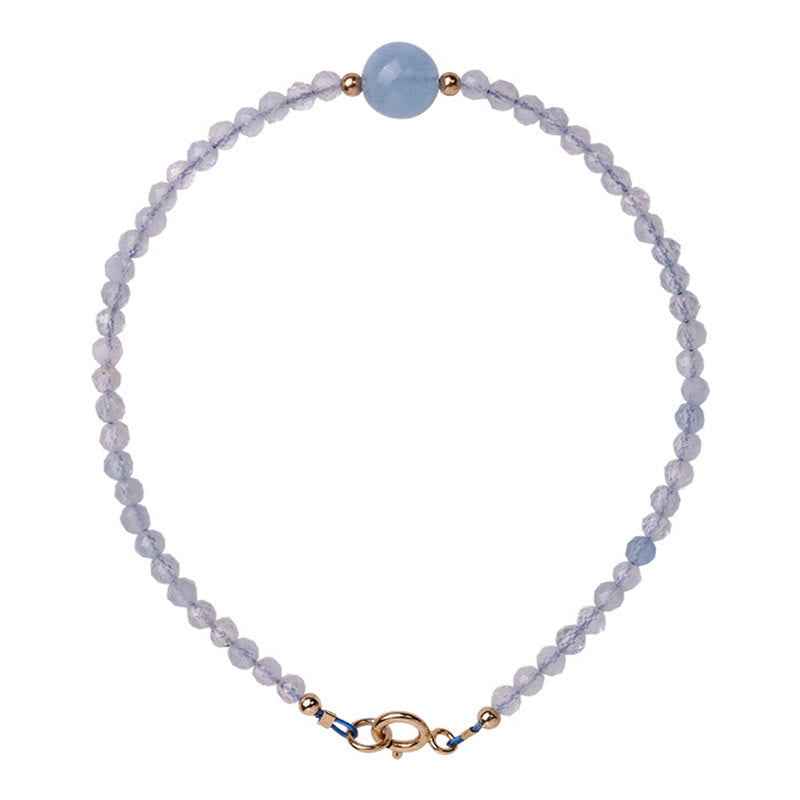 Fortune Jewel Natural Aquamarine Ultra-Fine 2mm Faceted Bead Peace Bracelet