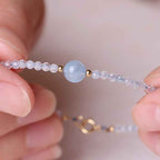 Fortune Jewel Natural Aquamarine Ultra-Fine 2mm Faceted Bead Peace Bracelet