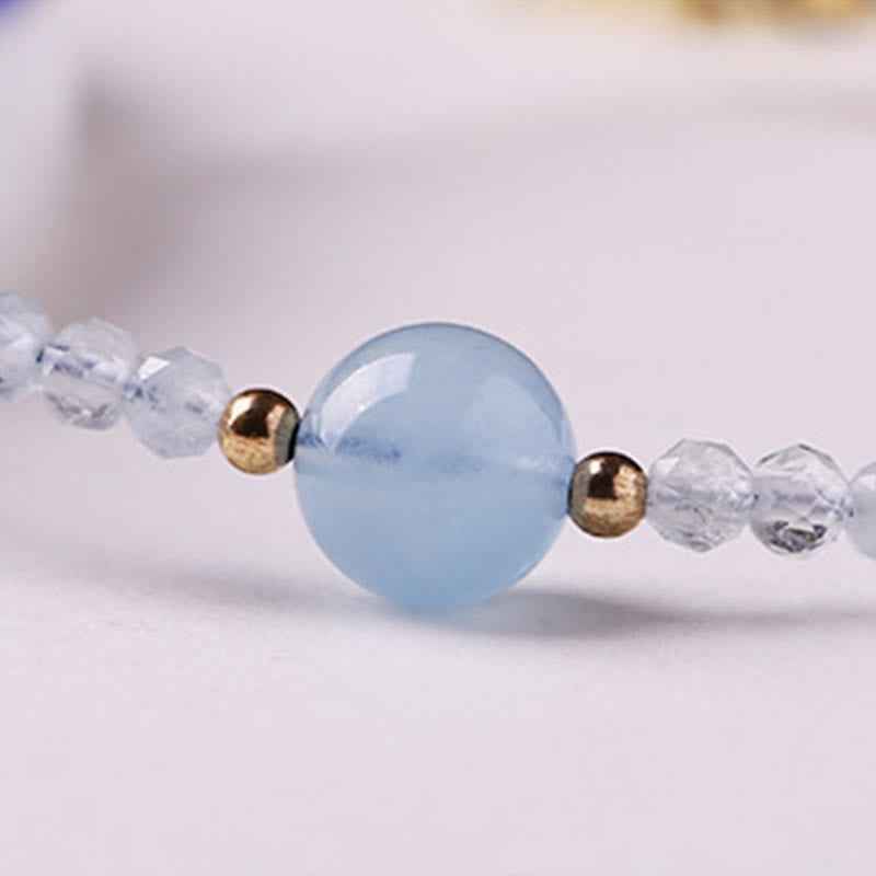 Fortune Jewel Natural Aquamarine Ultra-Fine 2mm Faceted Bead Peace Bracelet