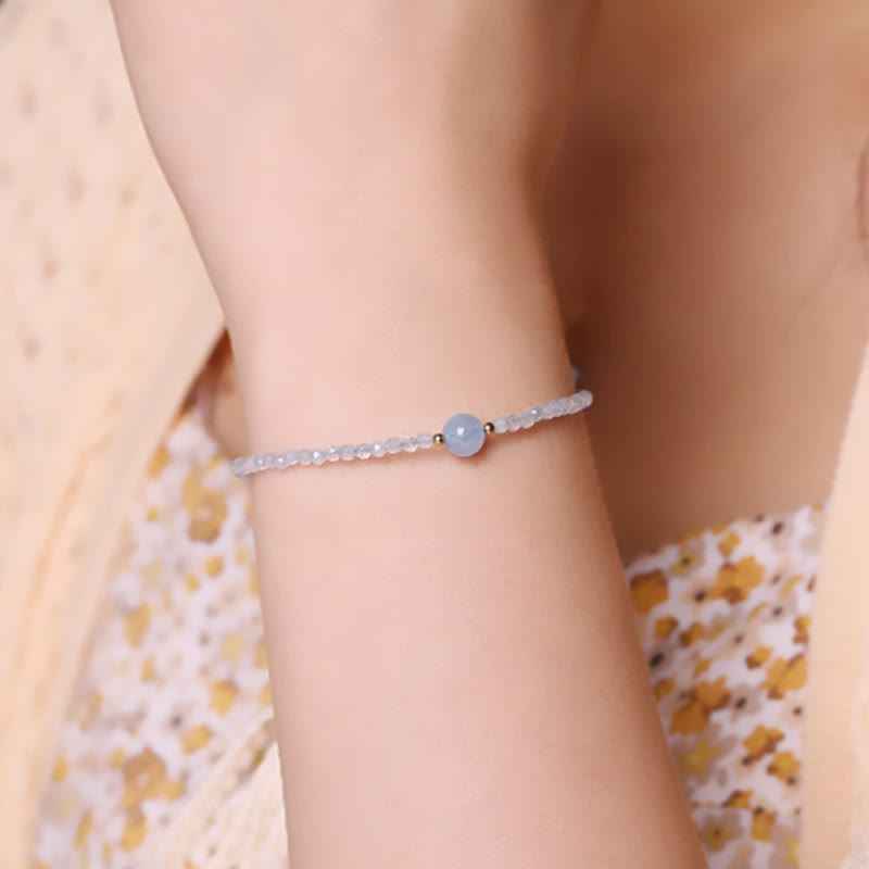 Fortune Jewel Natural Aquamarine Ultra-Fine 2mm Faceted Bead Peace Bracelet
