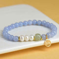 Fortune Jewel Blue Chalcedony Pearl Beads Energy Bracelet