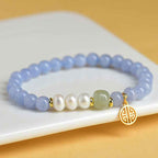 Fortune Jewel Blue Chalcedony Pearl Beads Energy Bracelet