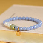 Fortune Jewel Blue Chalcedony Pearl Beads Energy Bracelet