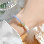 Fortune Jewel Blue Chalcedony Pearl Beads Energy Bracelet