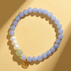 Fortune Jewel Blue Chalcedony Pearl Beads Energy Bracelet