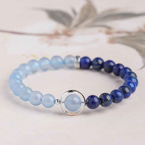 Buddha Stones Natural Aquamarine Lapis Lazuli Healing Bracelet
