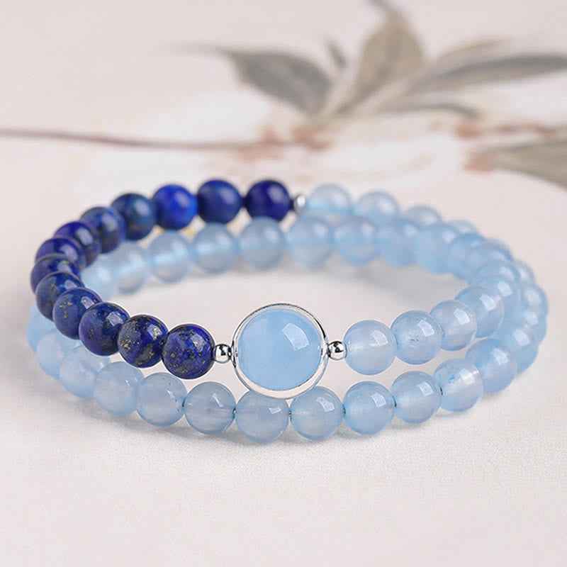 Buddha Stones Natural Aquamarine Lapis Lazuli Healing Bracelet