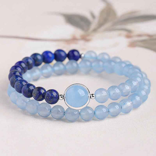 Buddha Stones Natural Aquamarine Lapis Lazuli Healing Bracelet