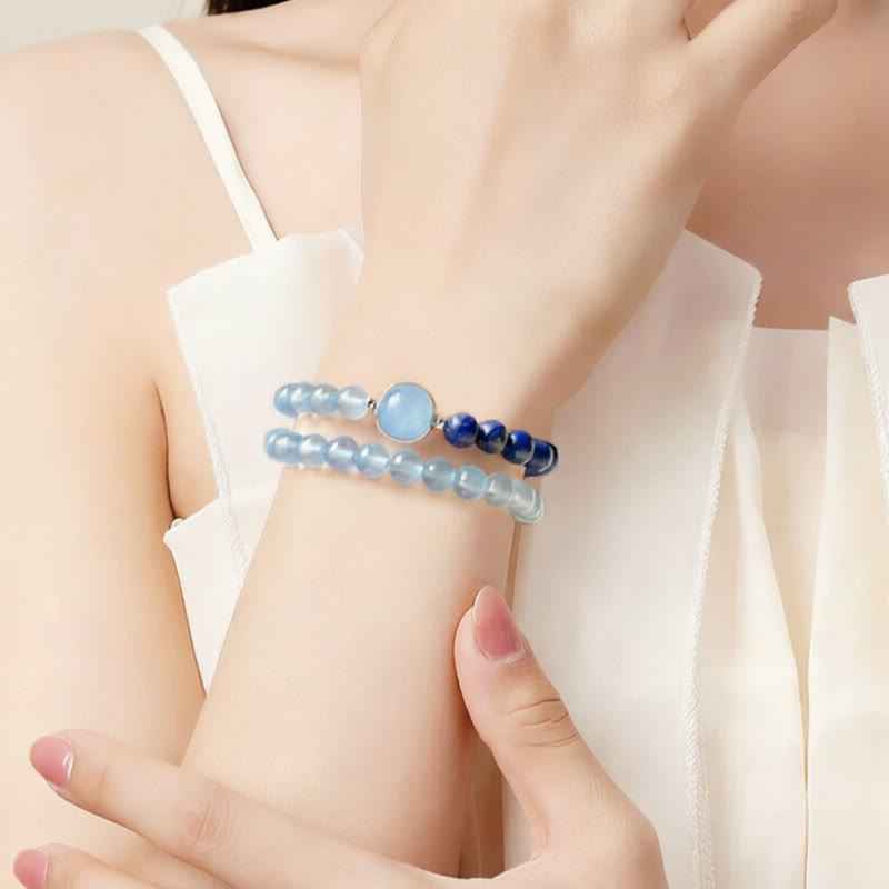 Buddha Stones Natural Aquamarine Lapis Lazuli Healing Bracelet