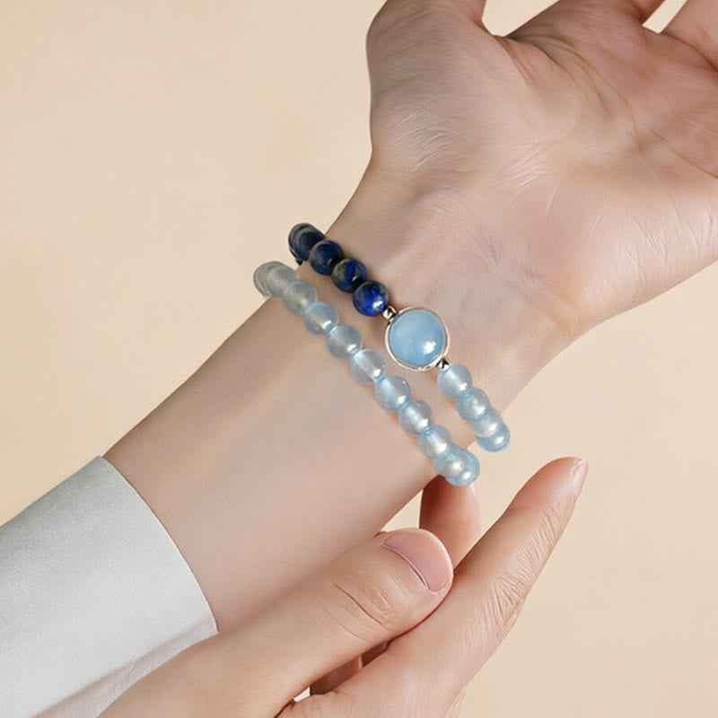 Buddha Stones Natural Aquamarine Lapis Lazuli Healing Bracelet