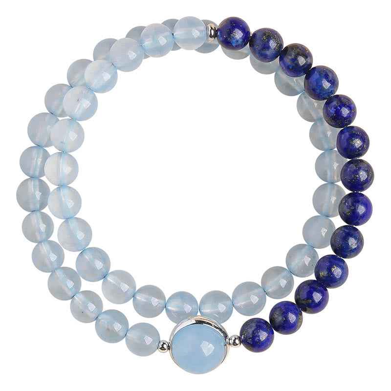 Buddha Stones Natural Aquamarine Lapis Lazuli Healing Bracelet