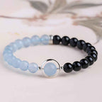 Fortune Jewel Aquamarine Black Obsidian Peace Purification Bracelet