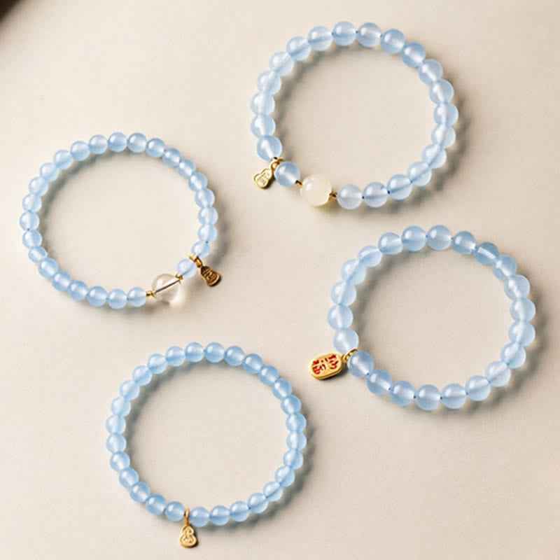 Fortune Jewel Natural Aquamarine Fu Character Lucky Fortune Healing Bracelet