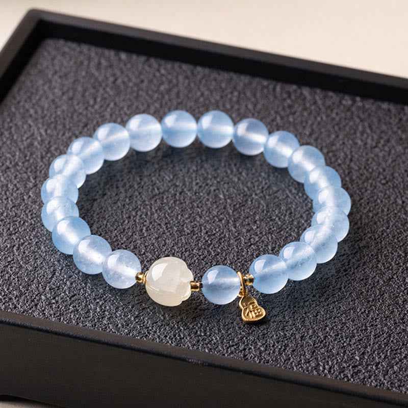 Fortune Jewel Natural Aquamarine Fu Character Lucky Fortune Healing Bracelet