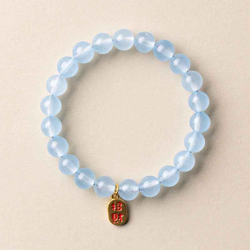 Fortune Jewel Natural Aquamarine Fu Character Lucky Fortune Healing Bracelet