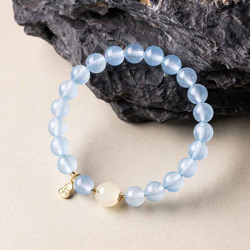 Fortune Jewel Natural Aquamarine Fu Character Lucky Fortune Healing Bracelet