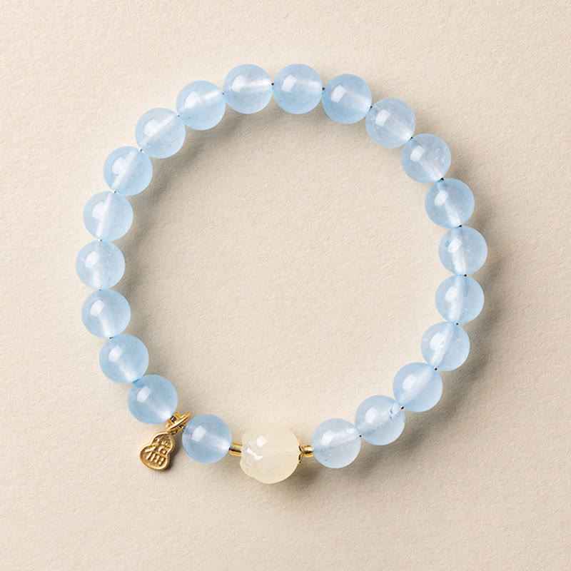 Fortune Jewel Natural Aquamarine Fu Character Lucky Fortune Healing Bracelet