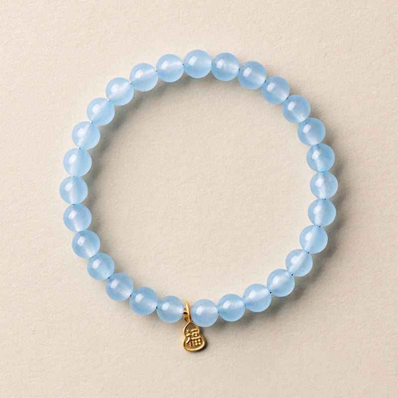 Fortune Jewel Natural Aquamarine Fu Character Lucky Fortune Healing Bracelet
