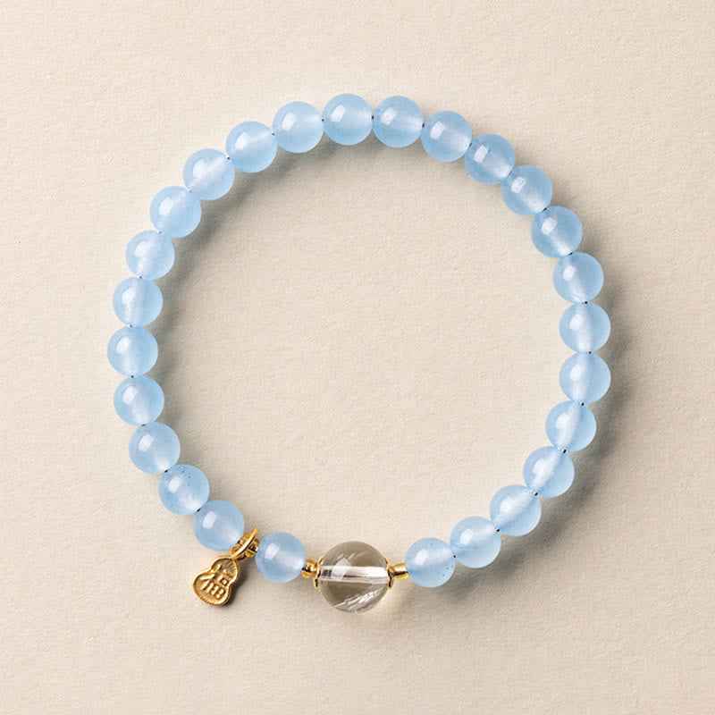 Fortune Jewel Natural Aquamarine Fu Character Lucky Fortune Healing Bracelet