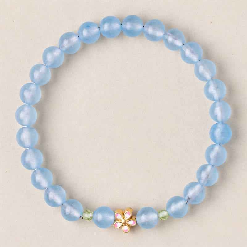 Fortune Jewel Natural Aquamarine Gold-Plated Copper Flower Healing Bracelet
