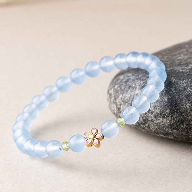 Fortune Jewel Natural Aquamarine Gold-Plated Copper Flower Healing Bracelet
