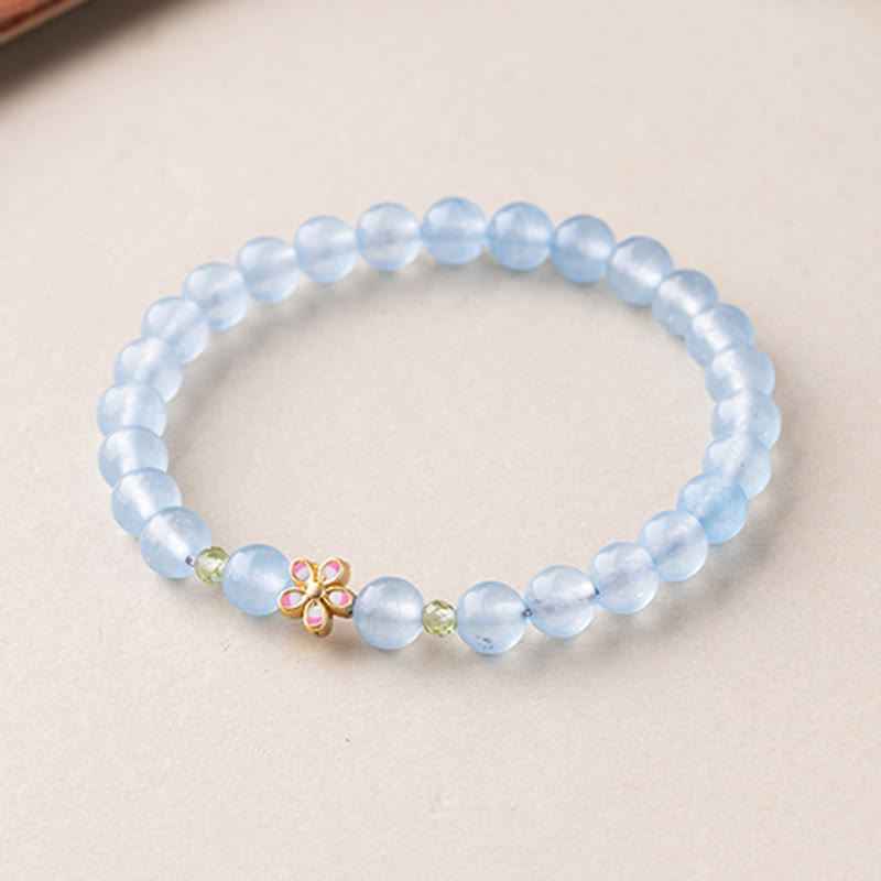 Fortune Jewel Natural Aquamarine Gold-Plated Copper Flower Healing Bracelet