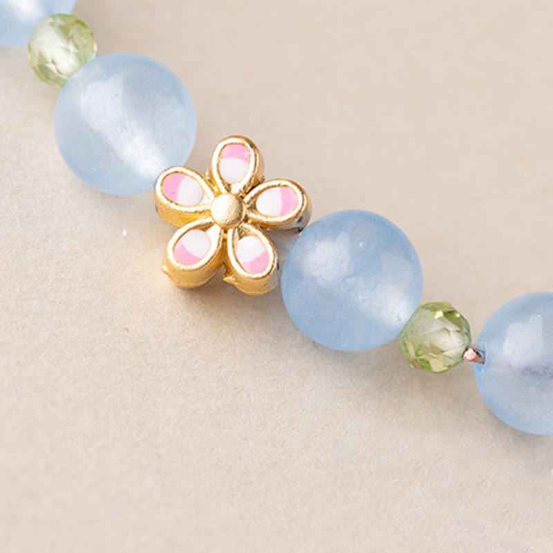 Fortune Jewel Natural Aquamarine Gold-Plated Copper Flower Healing Bracelet