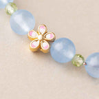 Fortune Jewel Natural Aquamarine Gold-Plated Copper Flower Healing Bracelet