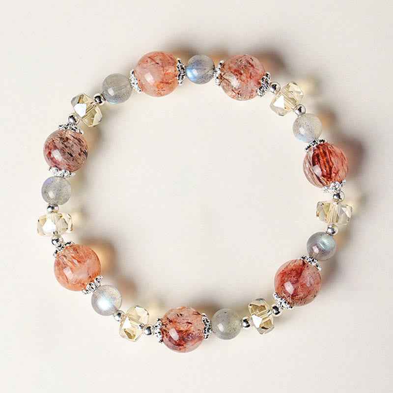 Fortune Jewel Natural Aquamarine Super Seven Crystal Sparkling Faceted Bead Peace Bracelet