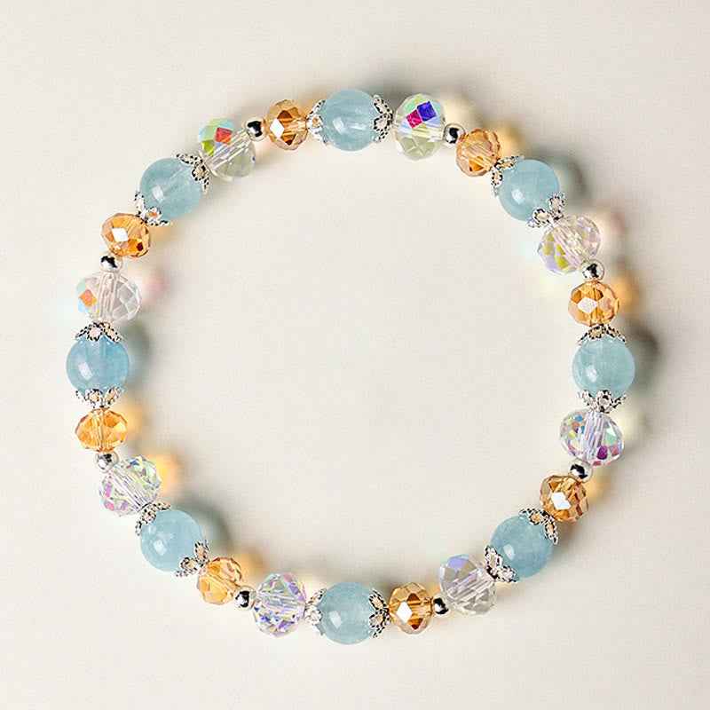 Fortune Jewel Natural Aquamarine Super Seven Crystal Sparkling Faceted Bead Peace Bracelet