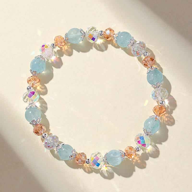 Fortune Jewel Natural Aquamarine Super Seven Crystal Sparkling Faceted Bead Peace Bracelet