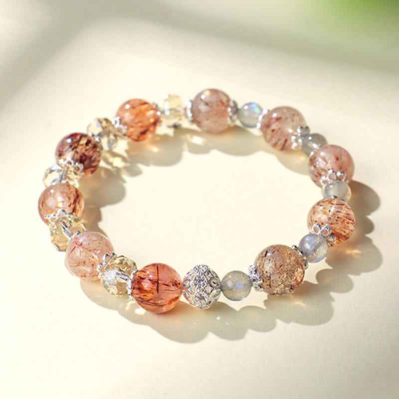 Fortune Jewel Natural Aquamarine Super Seven Crystal Sparkling Faceted Bead Peace Bracelet