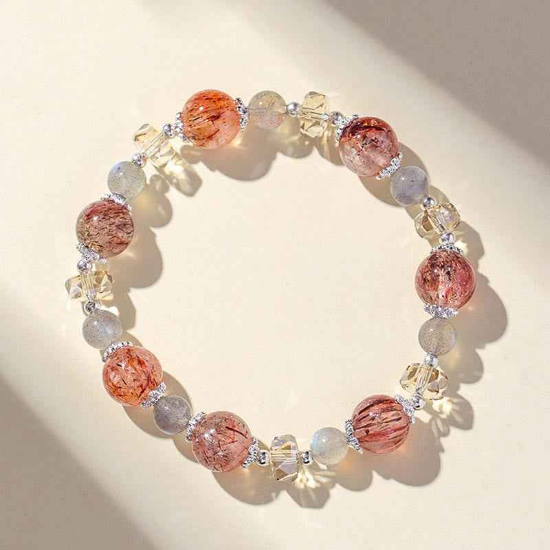 Fortune Jewel Natural Aquamarine Super Seven Crystal Sparkling Faceted Bead Peace Bracelet