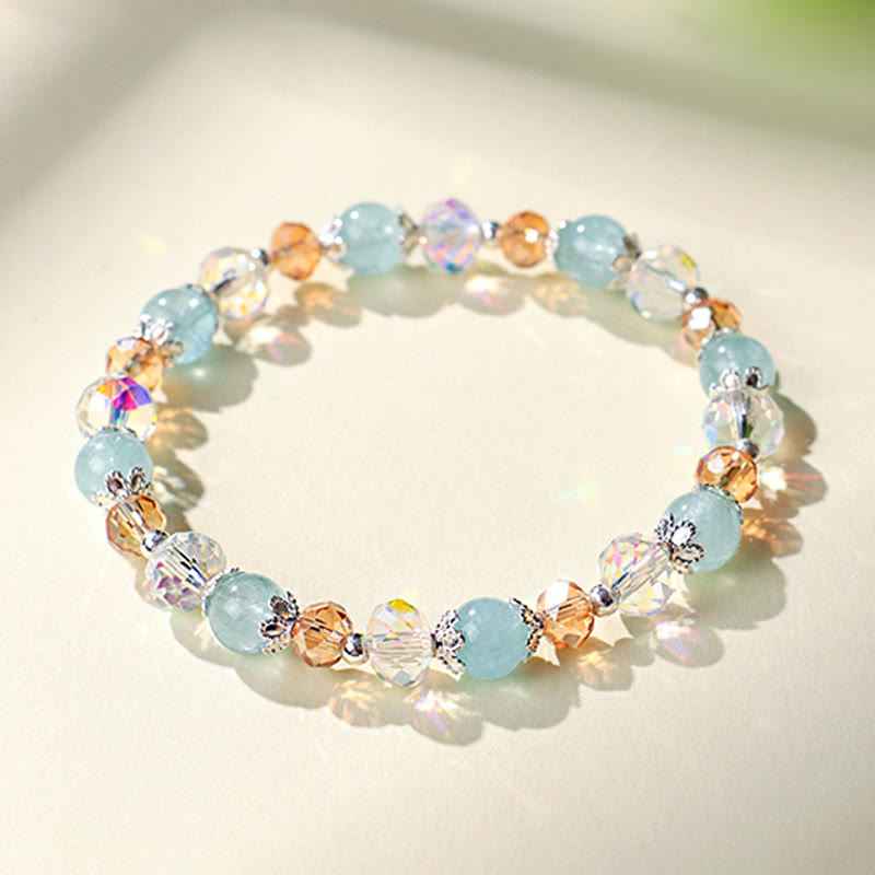 Fortune Jewel Natural Aquamarine Super Seven Crystal Sparkling Faceted Bead Peace Bracelet