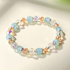 Fortune Jewel Natural Aquamarine Super Seven Crystal Sparkling Faceted Bead Peace Bracelet