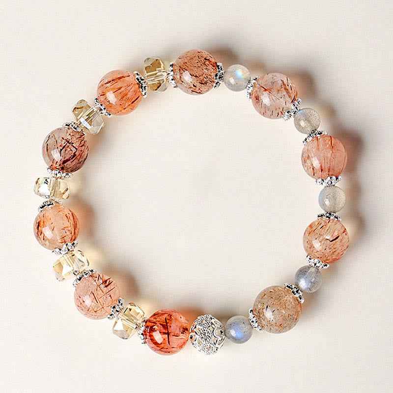 Fortune Jewel Natural Aquamarine Super Seven Crystal Sparkling Faceted Bead Peace Bracelet