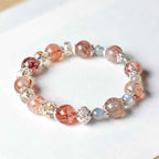 Fortune Jewel Natural Aquamarine Super Seven Crystal Sparkling Faceted Bead Peace Bracelet