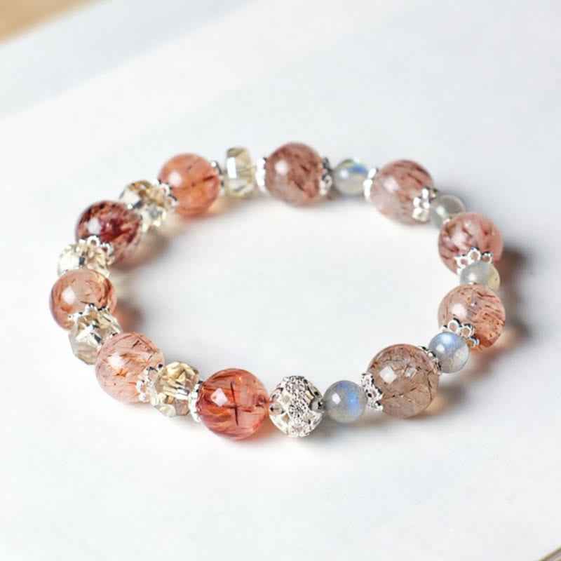 Fortune Jewel Natural Aquamarine Super Seven Crystal Sparkling Faceted Bead Peace Bracelet