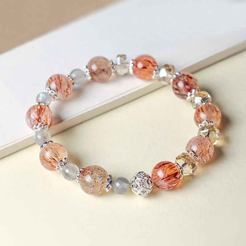 Fortune Jewel Natural Aquamarine Super Seven Crystal Sparkling Faceted Bead Peace Bracelet