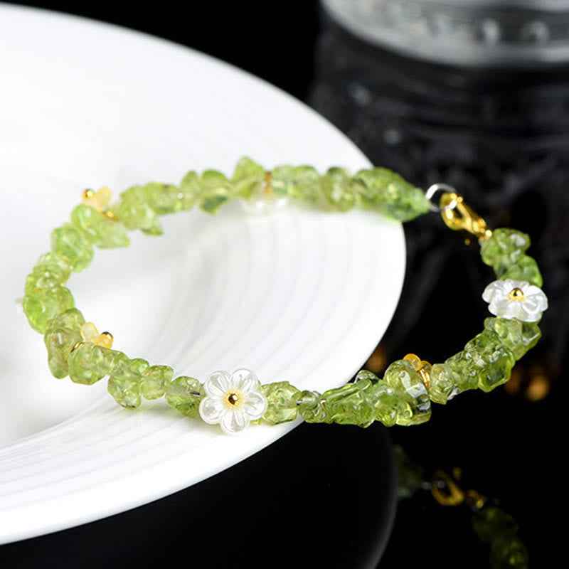 Fortune Jewel Natural Aquamarine Peridot Strawberry Quartz Various Crystals Serenity Bracelet
